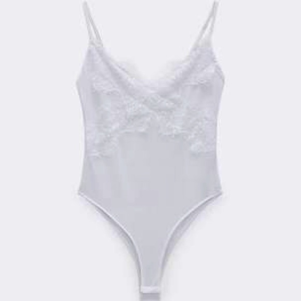 Zara Lace Trim Spaghetti Strap Bodysuit